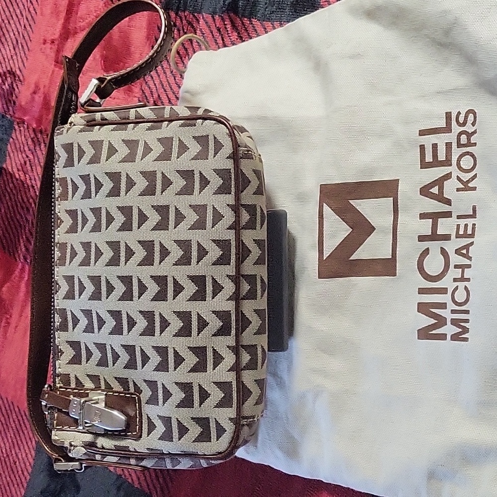 Michael Kors vintage fabric mini zipper top shoulder bag with dust bag
